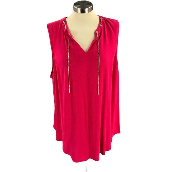 NEW Torrid Womens Sleeveless Tank Blouse 3 3X Plus Pink Chain Lightweight Fitted - Picture 1 of 12